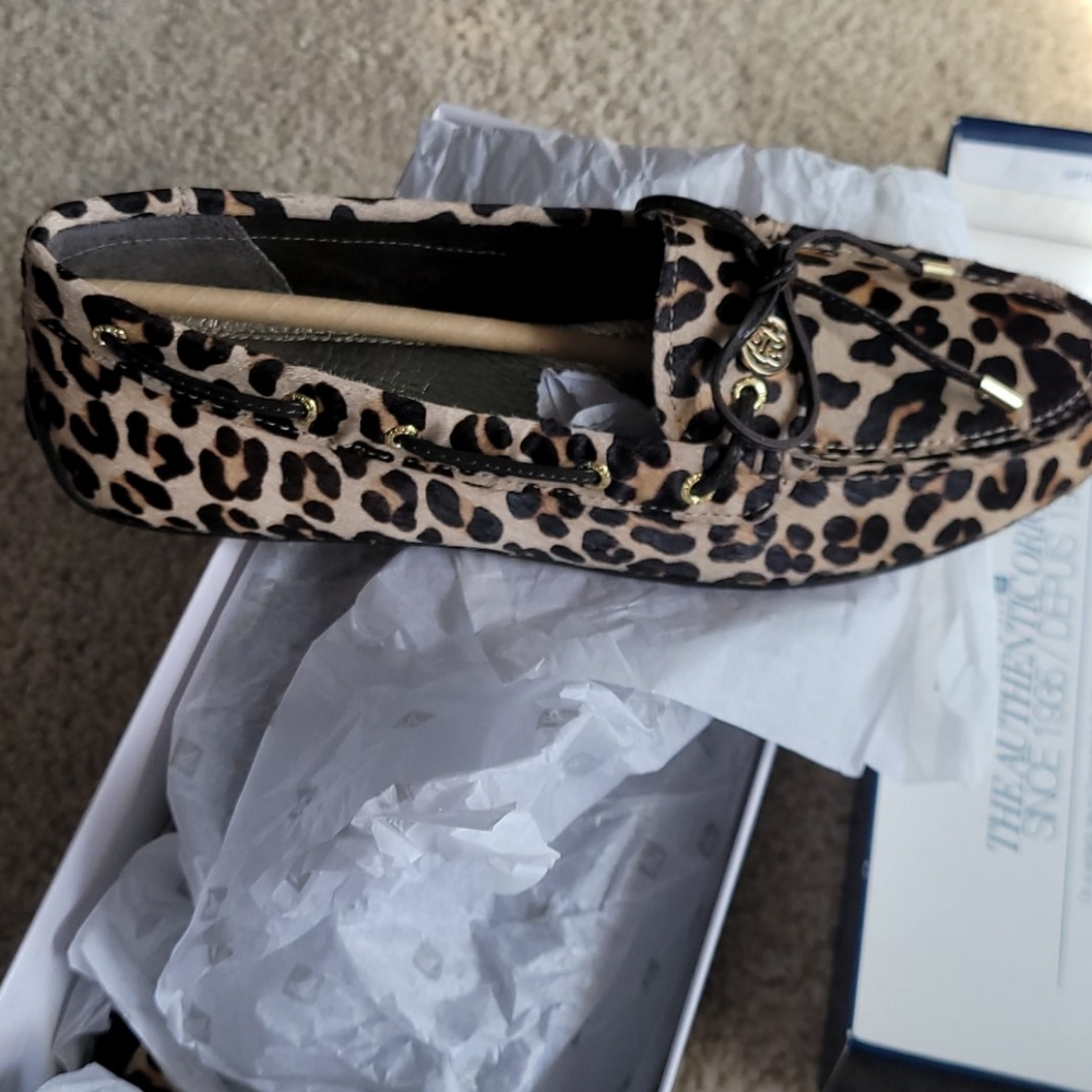 Sperry Leopard-Print Driving Moccasins with Gold Accents